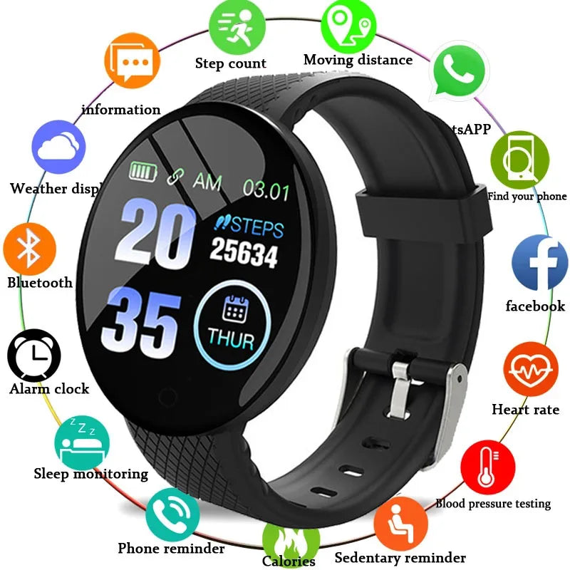 D18 Smart Watch Men Blood Pressure Waterproof Smartwatch Women Heart Rate Monitor Fitness Tracker Watch Sport Wristbands