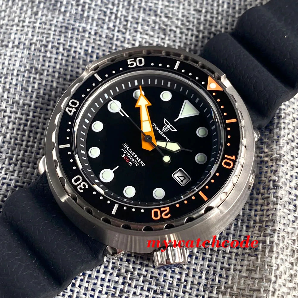 Tandorio Tuna Dive Steel Mechanical Men Watch 20bar Waterproof S NH36 Movt Orange Hand Silicone Strap Gift Clock