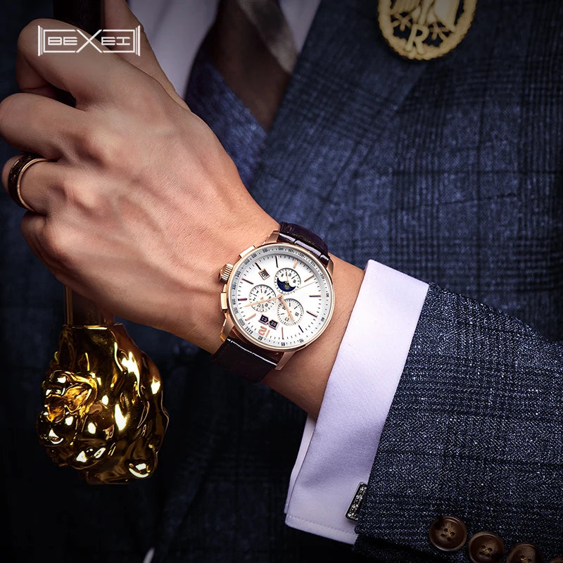 BEXEI 9059  Skeleton  fashion mechanical watch for men automatic movement  Luxury  synthetic sapphire waterproof   Reserve 45H