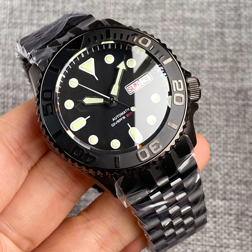 ドーム サファイア ガラス ダイバー SKX 自動巻き腕時計 メンズ S NH36 ムーブメント 200m 防水 腕時計 スチール ジュビリー ブレスレット ブラック 3.8 時計