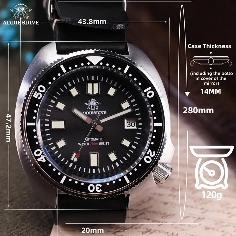 Reloj ADDIESDIVE para hombre con cristales de zafiro, diseño de moda, reloj mecánico automático, reloj de buceo resistente a los arañazos