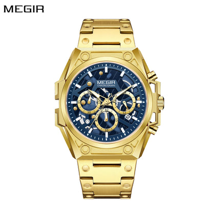 Relojes MEGIR de negocios de lujo para Hombre, nuevo Reloj de pulsera de cuarzo de acero inoxidable, Reloj luminoso con calendario, relojes para Hombre, Reloj para Hombre