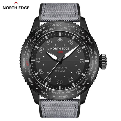 NORTH EDGE 2024 MACH Reloj de cuarzo con energía solar para hombre, resistente al agua hasta 50 M, relojes de pulsera deportivos para piloto, reloj luminoso ambientalmente