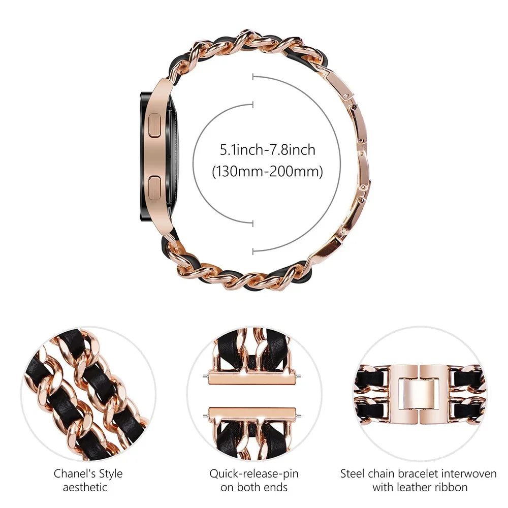 20mm/22mm band For Samsung Galaxy watch 6/5 pro/4/Classic/Active 2 Luxury Leather+metal bracelet Huawei watch GT2-2e-3 pro strap