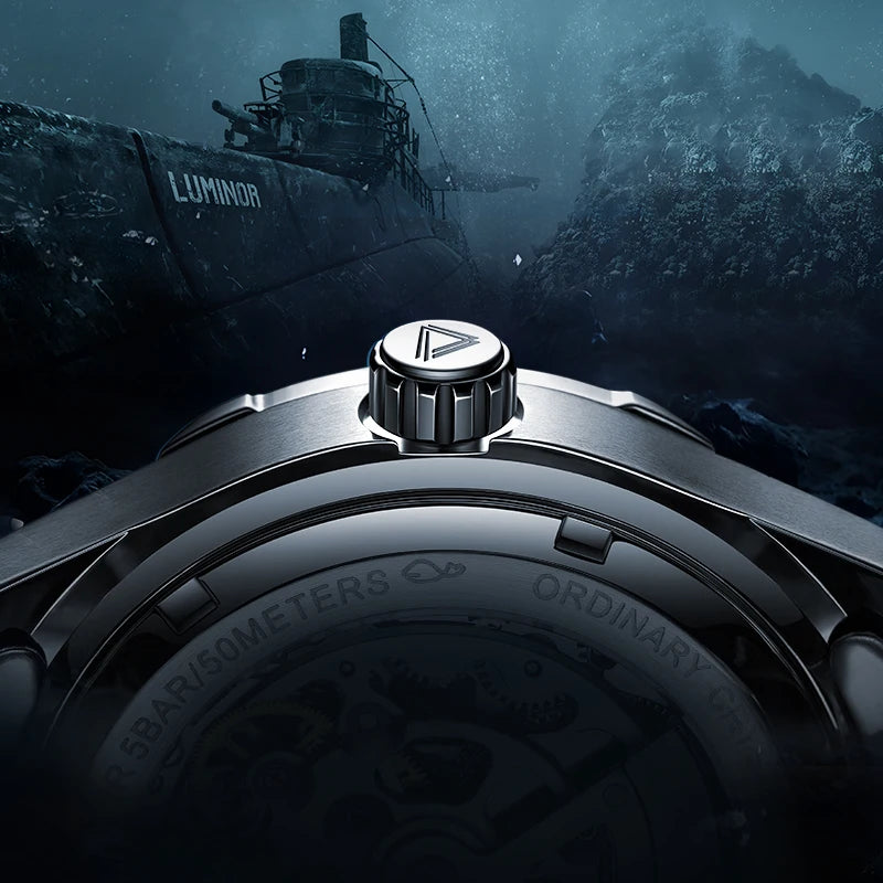 Reloj Automático Mark Fairwhale para hombre, relojes de lujo de 42mm, reloj de pulsera mecánico con 21 joyas, esfera con mecanismo al descubierto resistente al agua hasta 50M