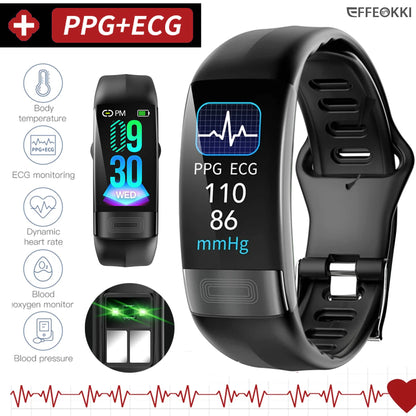 EKG PPG Spo2 スマートブレスレットウォッチ 医療健康 ECC フィットネストラッカー 男女兼用 カロリー 血圧 スマートウォッチ