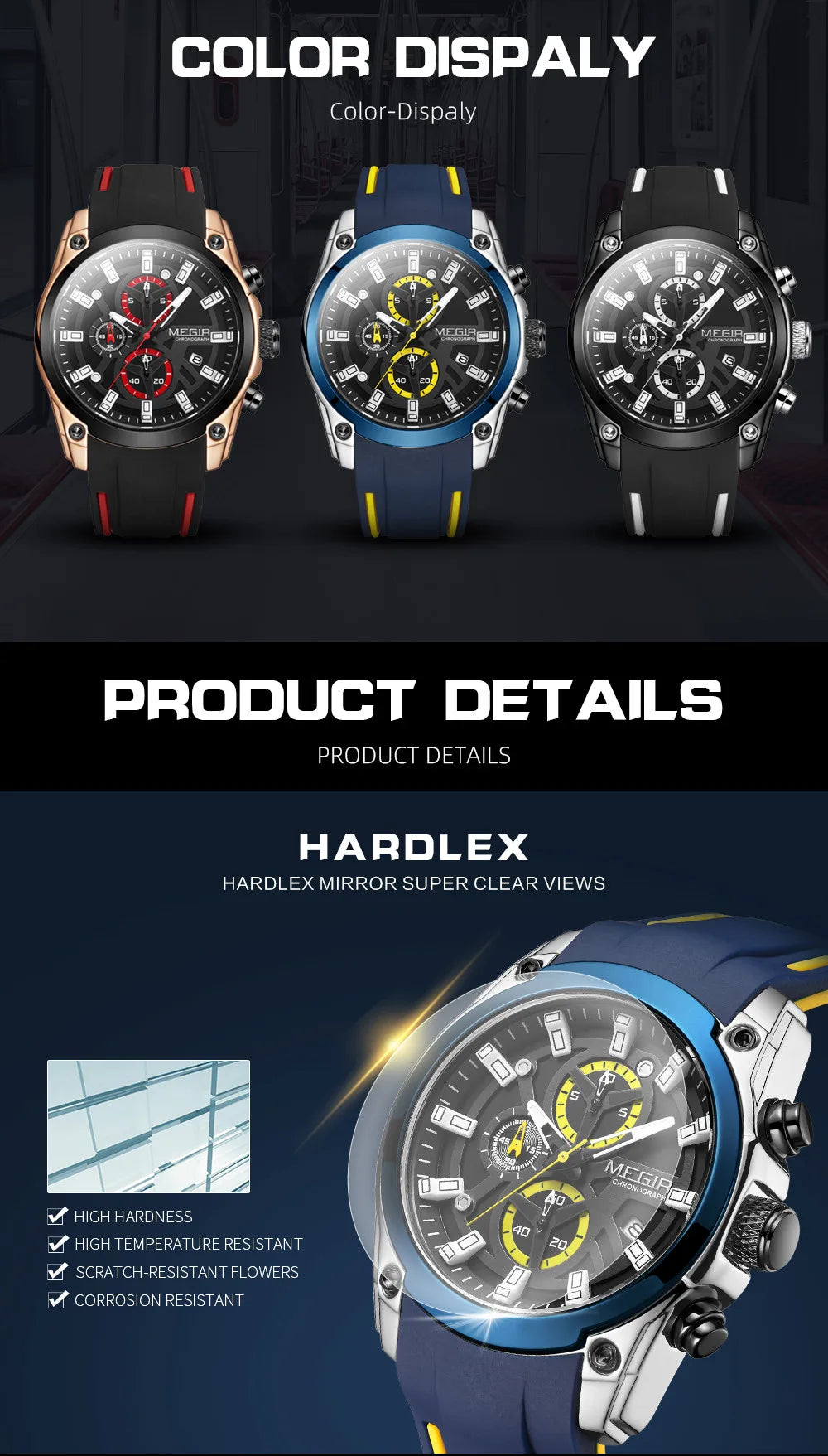 Relojes MEGIR para hombre, marca superior, reloj de pulsera deportivo militar de lujo, cronógrafo, fecha luminosa, reloj de cuarzo, correa de silicona, reloj masculino