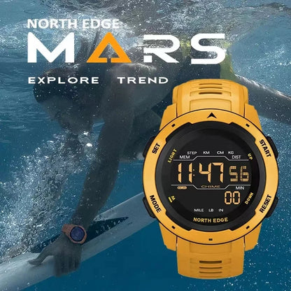 NORTH EDGE Reloj deportivo para hombre y mujer, reloj deportivo con doble horario, podómetro, cuenta atrás, resistente al agua, 50m, alarma Digital, relojes para hombre