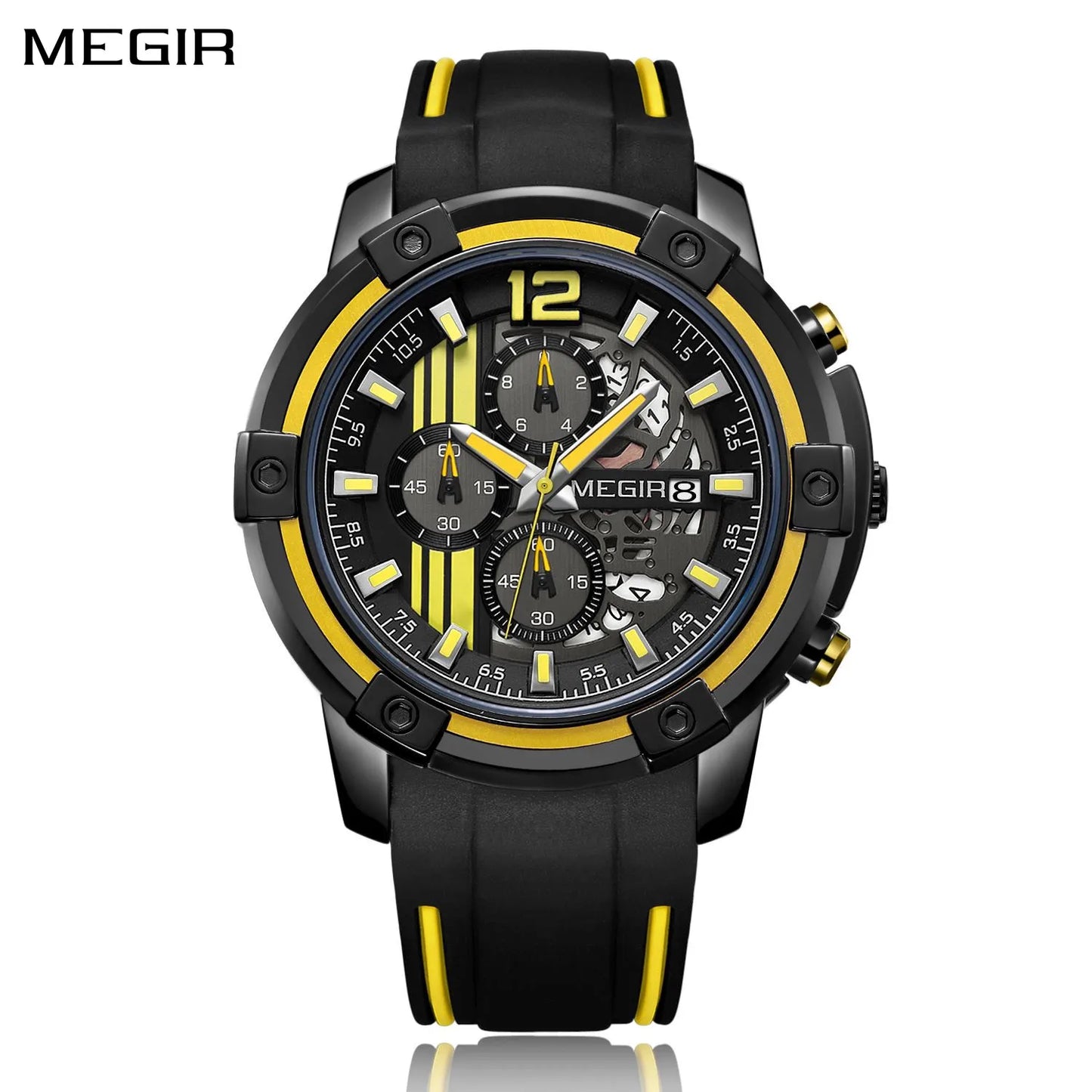 Reloj MEGIR deportivo de cuarzo de lujo con banda de silicona, reloj de pulsera militar con esfera grande, cronógrafo resistente al agua, reloj Masculino