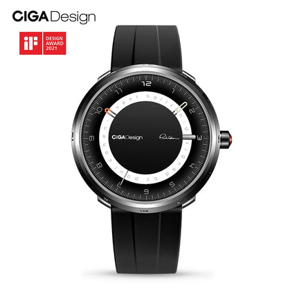 CIGA Design-reloj mecánico automático para hombre, serie U, agujero negro, banda de fluororubber de acero inoxidable 316L, relojes de Negro transparente