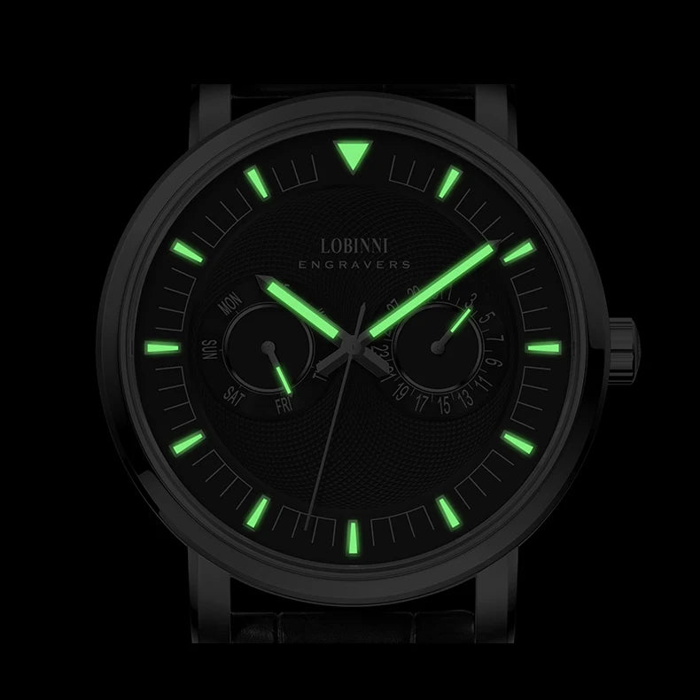 LOBINNI Men Luxury Watch Fashion Quartz Wristwatch 30M Waterproof Luminous Sapphire Date Week Relogios Masculino