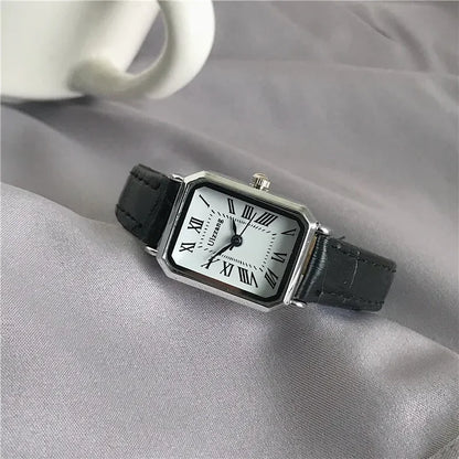 Relojes retro clásicos informales con esfera de cuarzo, correa de cuero, reloj rectangular, relojes de pulsera de moda para mujer