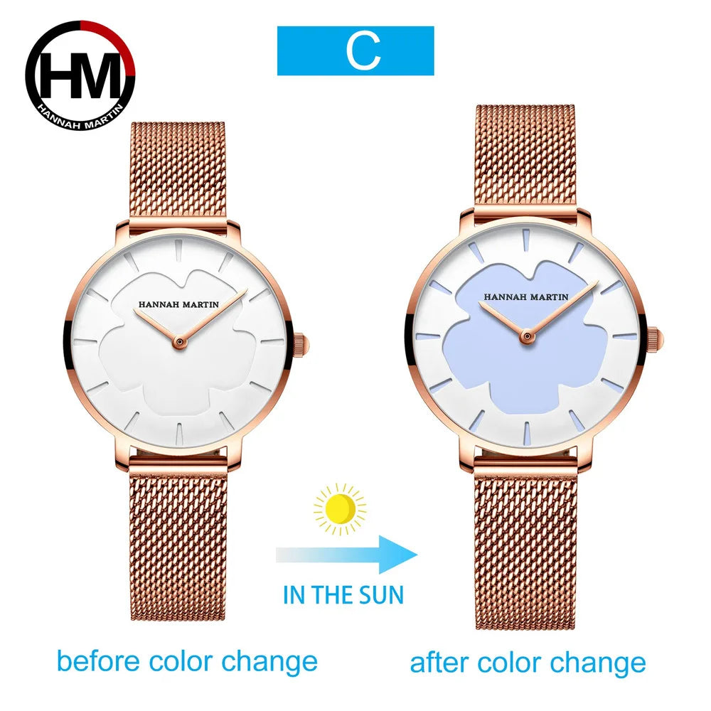 Reloj HANNAH MARTIN para mujer, Reloj fotocromático UV con tecnología negra, Reloj informal resistente al agua a la moda para mujer, Reloj femenino