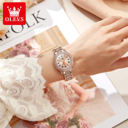 OLEVS Brand Luxury Women's Watches Original Diamond Watch for Women Fashion Elegant Stainless Steel Waterproof Quartz Wristwatch