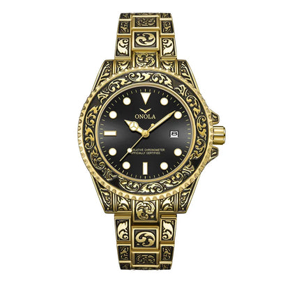 ONOLA brand vintage watch man waterproof Original steel band wristwatch fashion casual luxury gold mens watch relogio masculino