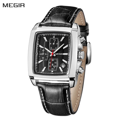 Reloj MEGIR de pulsera de cuero de moda para hombre, reloj de pulsera deportivo de cuarzo de lujo, manecillas luminosas, cronógrafo informal con reloj de fecha