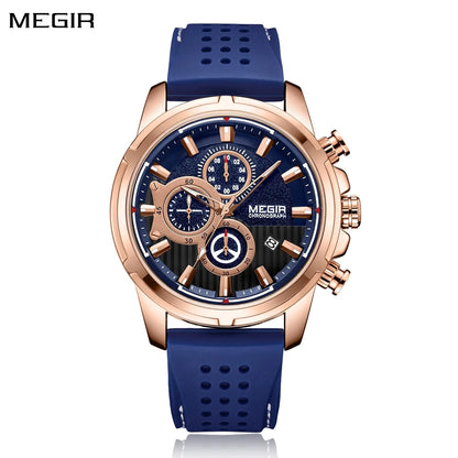 Relojes de negocios de lujo MEGIR para Hombre, relojes de pulsera informales de cuarzo con correa de cuero, Reloj militar resistente al agua con fecha para Hombre