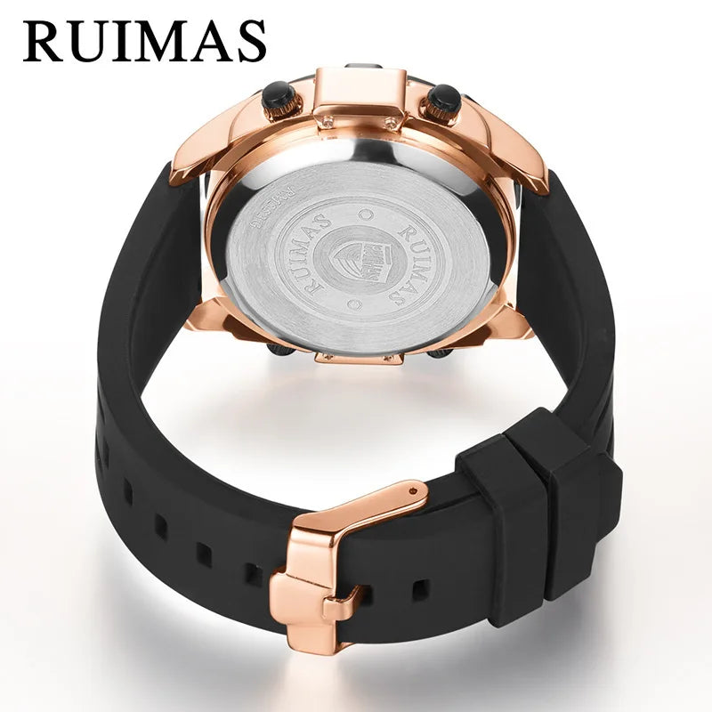 RUIMAS 553, reloj para hombre, moda deportiva, reloj con rodillo creativo, correa de silicona negra y dorada, reloj de pulsera de cuarzo informal para hombre