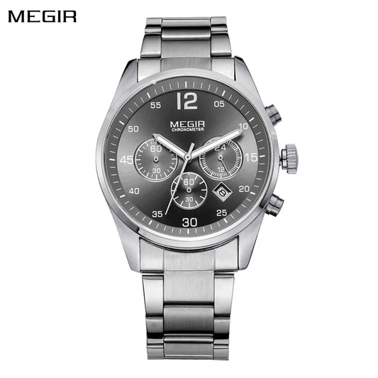 Relojes MEGIR de marca de lujo informales de negocios para hombres, cronógrafo, reloj deportivo militar resistente al agua, reloj de pulsera de acero inoxidable