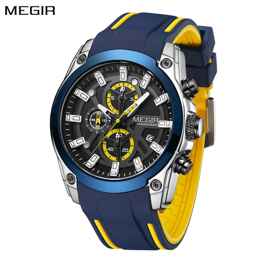 Relojes MEGIR para hombre, marca superior, reloj de pulsera deportivo militar de lujo, cronógrafo, fecha luminosa, reloj de cuarzo, correa de silicona, reloj masculino