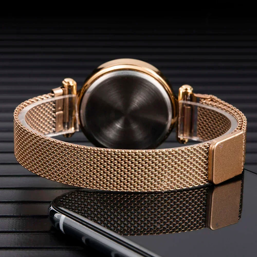 Relojes de lujo para Mujer, Reloj de pulsera de acero inoxidable y oro rosa para Mujer, Reloj Digital LED para Mujer, Reloj electrónico 2024