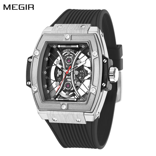 Reloj MEGIR para hombre, relojes militares deportivos de lujo, reloj de pulsera de cuarzo resistente al agua, correa de silicona, manecillas luminosas, reloj para hombre