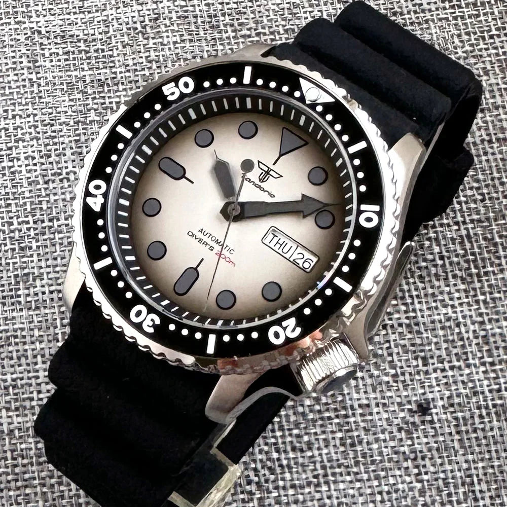 20bar Waterproof Tandorio SKX Mod S NH36 Steel Mechanical Watch Men 120clicks Bezel Chapter Ring 3.8 Crown Clock Black Index