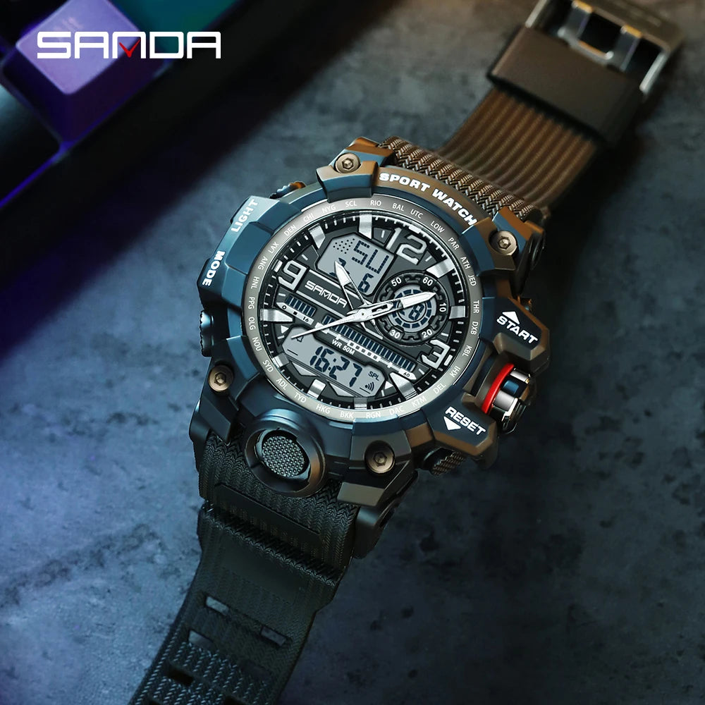 SANDA 2022 G Style New Men's Watches 50M Waterproof Shock Sports Military Quartz Watch For Male Digital Wristwatch Clock 3133