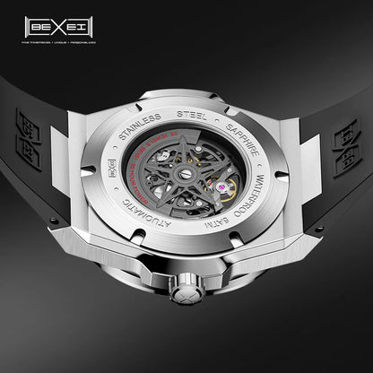 BEXEI 9129 relojes para hombre, relojes mecánicos con movimiento automático, 60 incrustaciones de circonio, espejo de zafiro sintético luminoso, resistente al agua