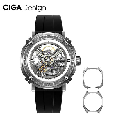 Relojes mecánicos CIGA Design para hombre, relojes automáticos de esqueleto 3 en 1, serie Magician, caja de acero 316L, correa de goma fluorada