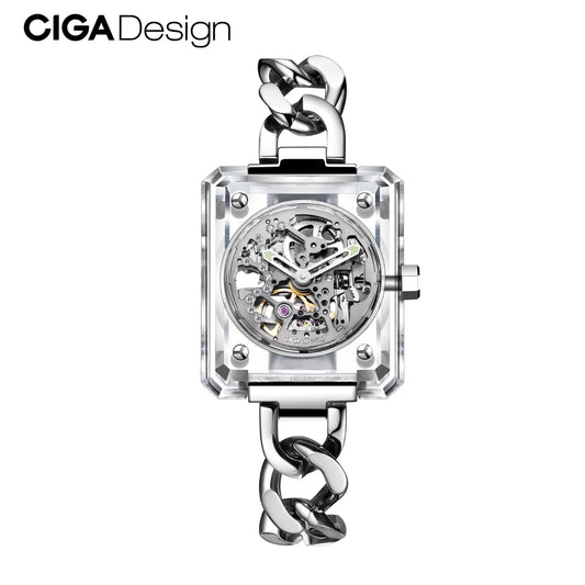 Reloj Automático transparente CIGA Design para mujer Serie R Crystal Love relojes mecánicos de lujo con esqueleto 3 correas reloj de pulsera