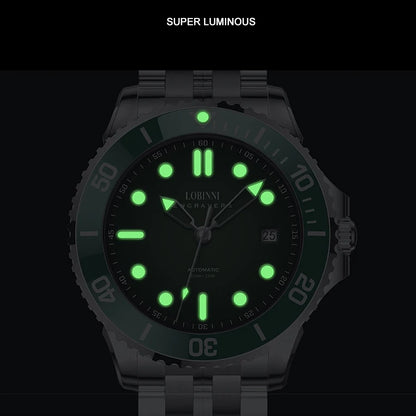 Lobinni Men Luxury Watch 41.5mm Fashion Automatic Mechanical Wristwatch 100M Waterproof Luminous Sapphire Ceramic Bezel 8215