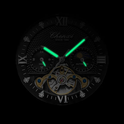 CHENXI Fashion Brand Waterproof Mens Watch Automatic Mechanical Top Luxury Sport Wristwatch Moon Phase Tourbillon Male Clock