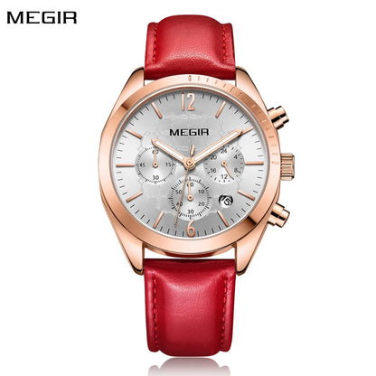 Reloj MEGIR para Mujer, relojes de moda para Mujer, Reloj de pulsera de cuarzo de cuero de lujo para Mujer, Reloj de negocios informal para Mujer, Reloj de vestir