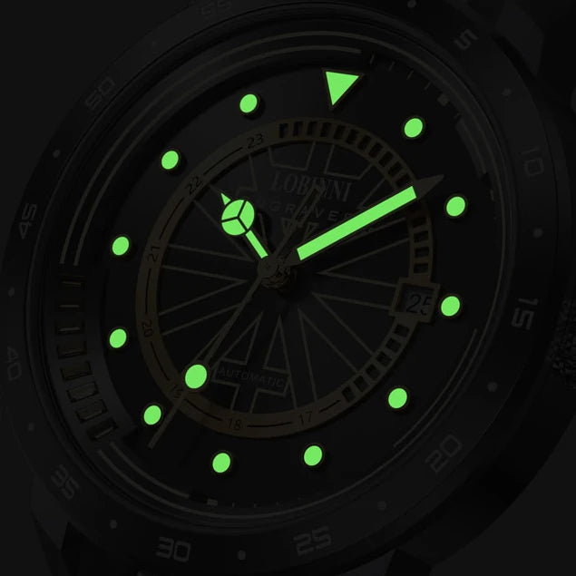 LOBINNI Relojes automáticos para hombre Reloj de lujo Reloj de pulsera mecánico de viento automático Cristal de zafiro luminoso