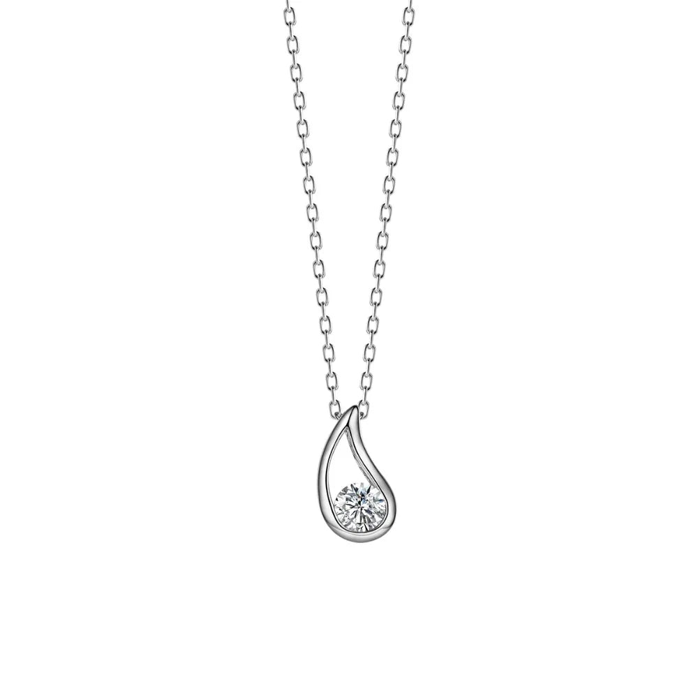 Shinning Water Drop Necklace for Women Fashion Crystal Pendant Necklace 925 Sterling Silver Chain Female Gift Jewelry