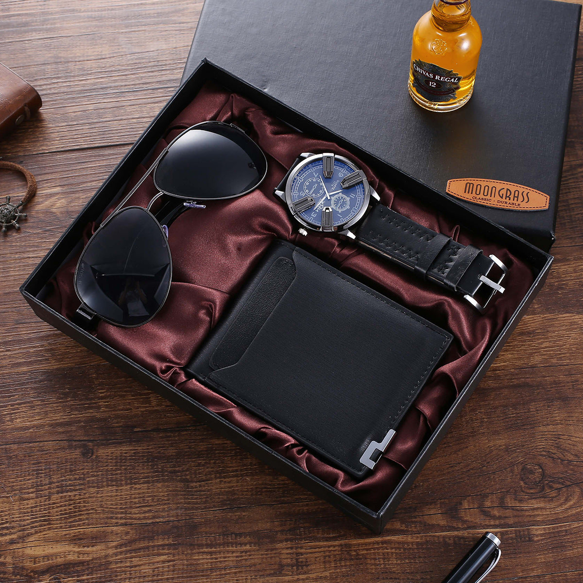 Fashion Classic Boutique Gift Box Set Wallet Glasses Creative Quartz Watch