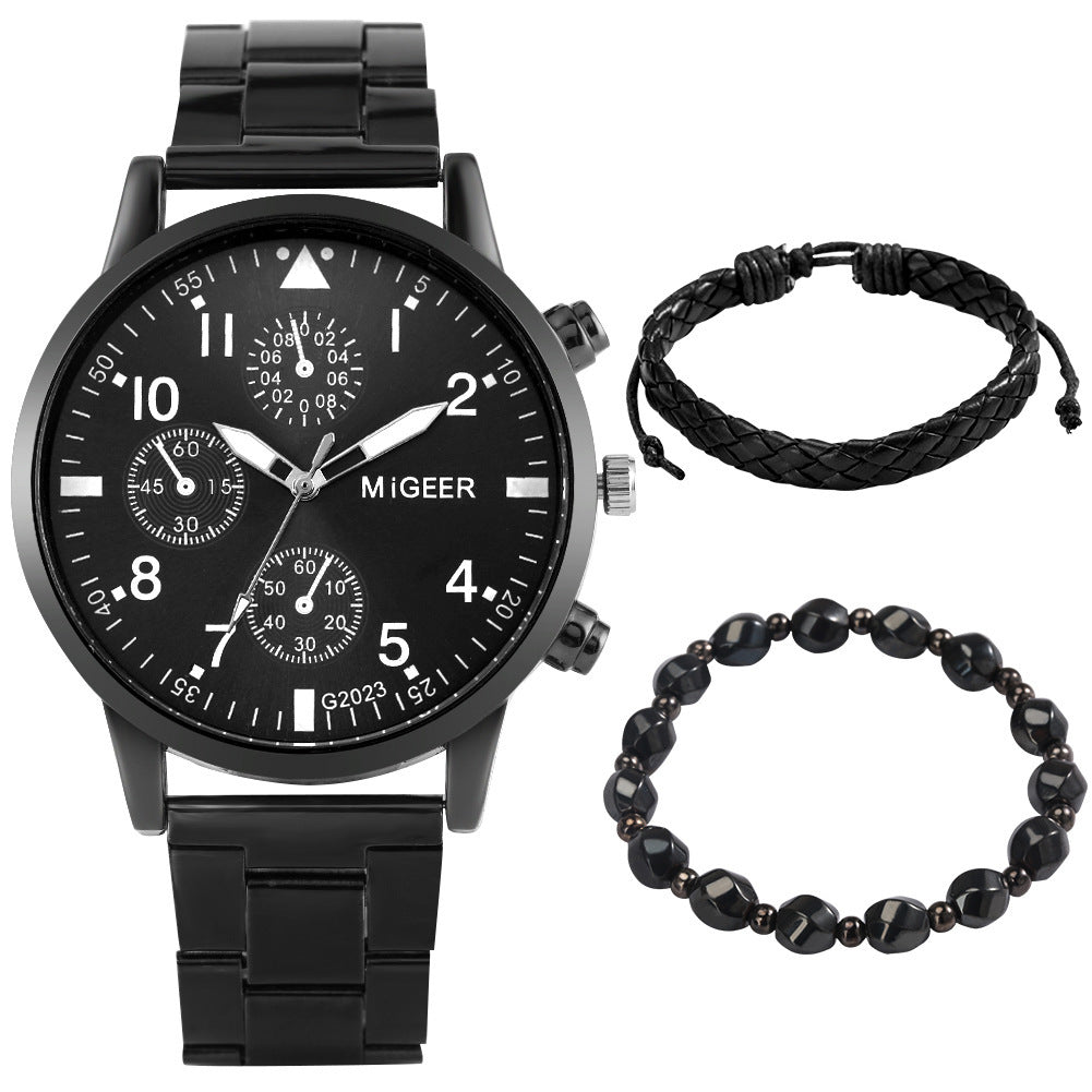 Conjunto de pulsera de regalo con reloj de cuarzo falso de tres ojos para hombre