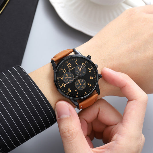 Reloj de pulsera de acero para hombre, estilo empresarial, con tres ojales