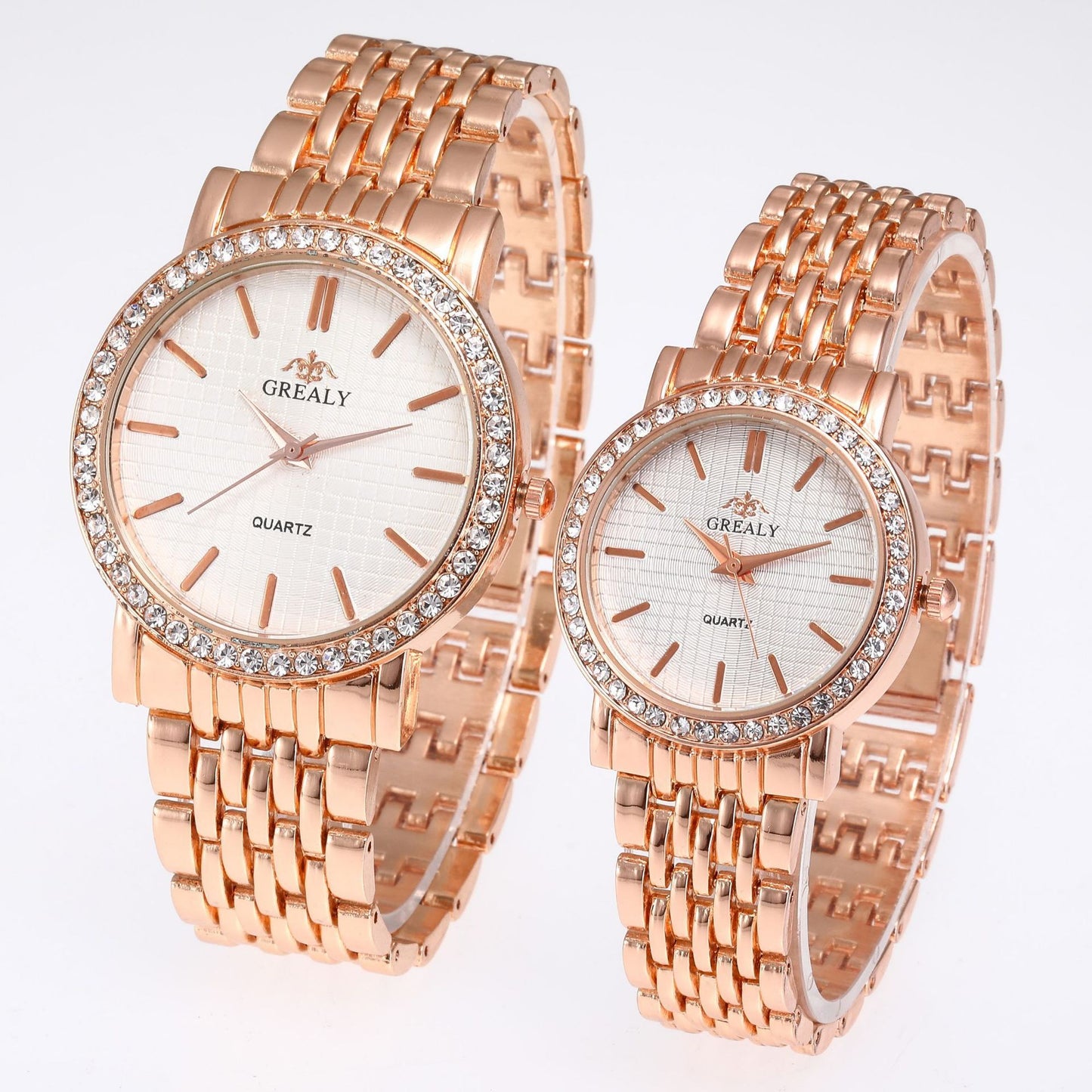 Reloj de cuarzo casual sencillo para hombre y mujer con correa de acero y diamantes