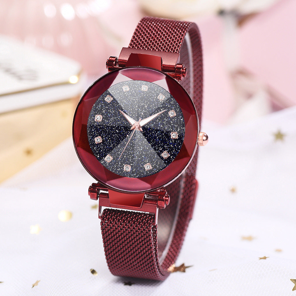 Reloj de mujer con diamantes de imitación cuadrados y esfera de cielo estrellado, conjunto de reloj de pulsera informal de moda para mujer