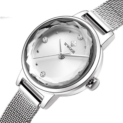 Correa de malla de reloj de cuarzo simple de moda para mujer