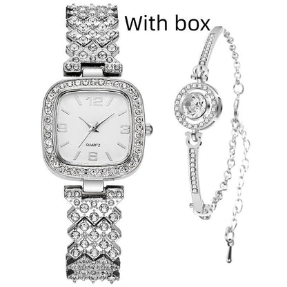 Reloj cuadrado pequeño con diamantes para mujer, pulsera y caja de regalo