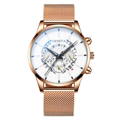 Men's Quartz Watch With Non-Mechanical Alloy Steel Band Calendar