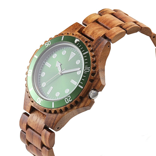 Reloj de cuarzo de negocios con conjunto de madera maciza para hombre