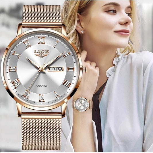 Thin Ladies Quartz Dual Calendar Waterproof Watch