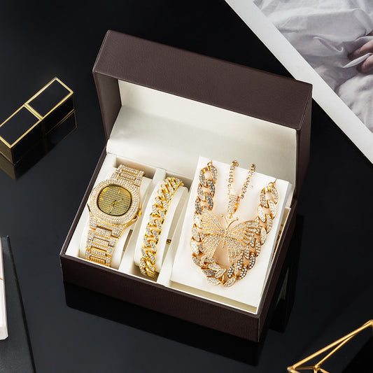 Women's Accessories Set Gift Box Chain Butterfly Jewelry Watch