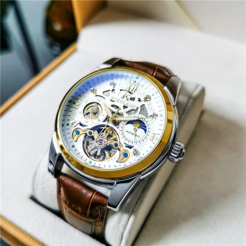 Reloj mecánico totalmente automático Tourbillon resistente al agua para hombre a la moda