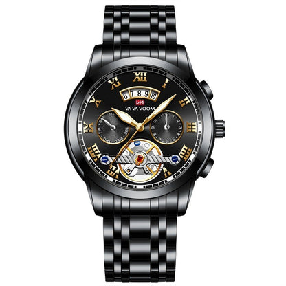 Reloj de cuarzo con tourbillon para hombre en acero inoxidable