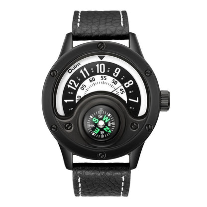 Relojes de cuero con brújula decorativa, reloj masculino de gran tamaño